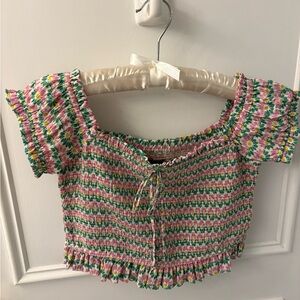 Zara Multicolor Smocked Crop Top